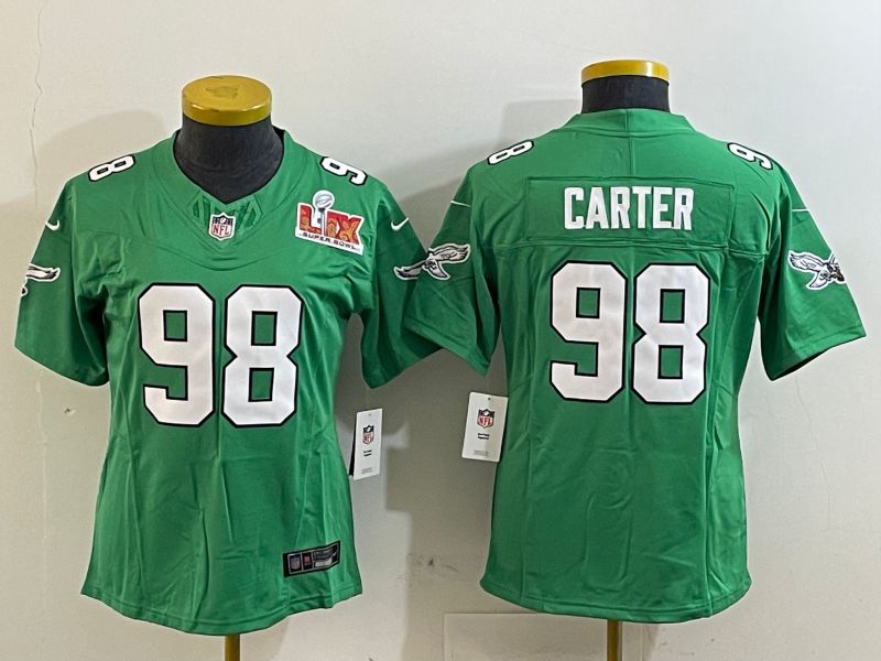 Women Philadelphia Eagles 98 Carter Green three generations 2025 Nike Vapor Limited NFL Jersey style 2